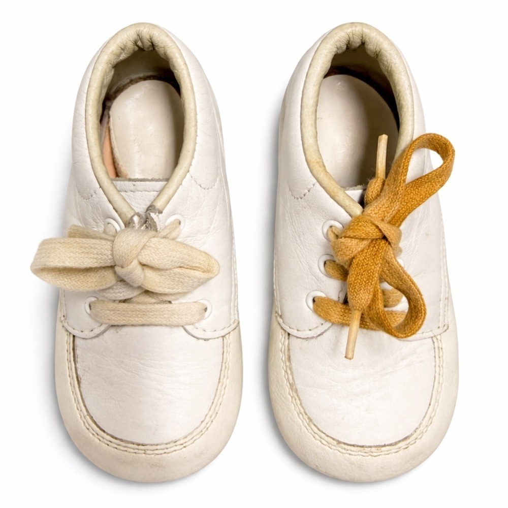 Vintage White Leather Baby Shoes